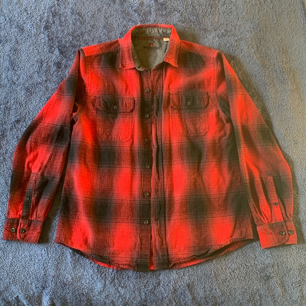 Woolrich Women's Shirt Large Red Black Buffalo Plaid Long Sleeve Button Down L